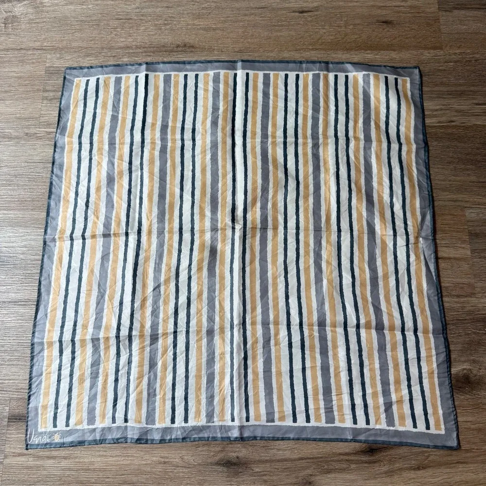 Vera Neumann Striped Silk Scarf Square Vintage | Yellow White Gray | 26
